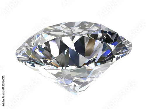Brilliant Cut Diamond Illustration side view, A high-quality 3D rendering of a sparkling, brilliant-cut diamond with stunning reflections and clarity, perfect for luxury and jewelry designs.