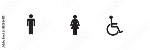 Restroom and toilet icon set with male, female and wheelchair symbols