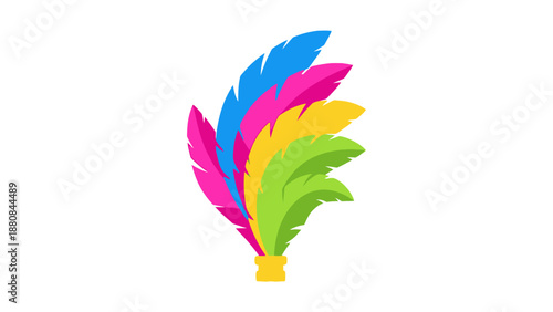 Colorful illustration of a bunch of multicolored feathers on a white background in a graphic design style.