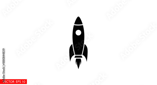 Black rocket ship icon ascending.