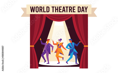 Vibrant performers celebrating World Theatre Day on stage