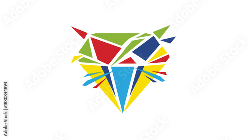 Geometric abstract logo of a stylized face with colorful polygonal shapes on a white background.