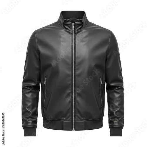 Black leather jacket isolated on transparent background