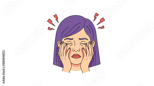 Woman with headache, Vector Illustration, Healthcare concept, Mental health, Stress, Pain