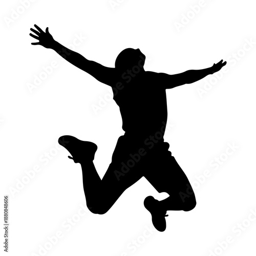 Silhouette of a person jumping with arms outstretched in celebration Vector