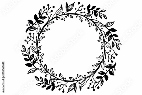 Silhouette of a floral wreath on a white background