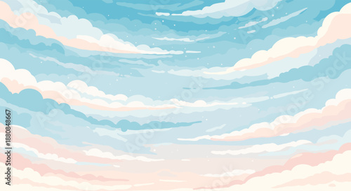 Beautiful painted sky background with soft, fluffy pink and blue clouds, creating a dreamy and serene pastel-colored skyscape.