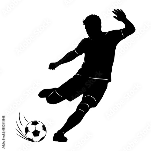 Silhouette of a soccer player kicking a ball during a game Vector
