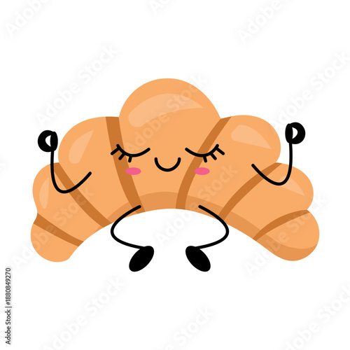 Cute kawaii croissant bakery character illustration