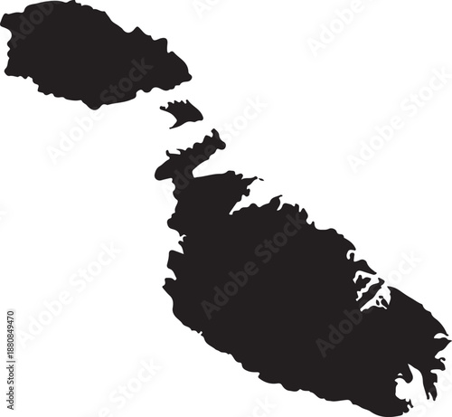Black Silhouette Map of Malta on White Background outline country