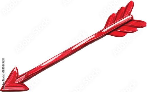 A vibrant red arrow illustration with a glossy finish and painterly fletching, pointing diagonally downwards on a clean white background.