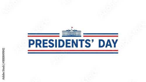 Presidents Day celebration logo with White House and American flag
