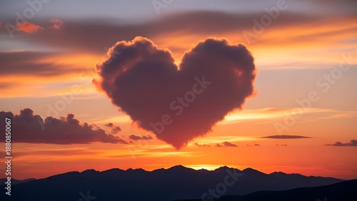 Wallpaper Mural Heart shaped cloud formation at vibrant sunset over mountain range Torontodigital.ca