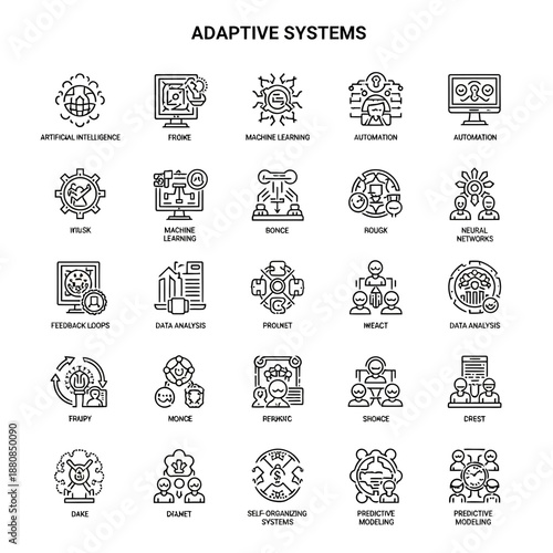 Adaptive systems icons for business and technology concepts