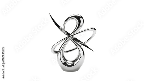 Shiny silver abstract infinity loop sculpture with fluid curves, modern metal art decor for living room, office desk or contemporary gallery display

