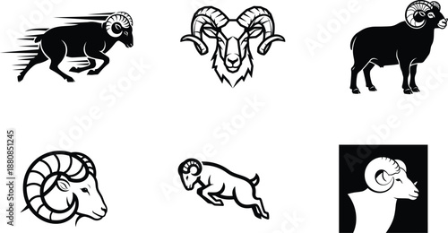 black and white ram goat sheep animal icons