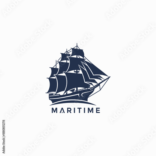Vintage Maritime Sailing Ship Logo Design for Nautical, Ocean, Shipping, and Sea Adventure Branding. Vector Logo design.