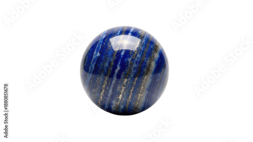Polished blue lapis lazuli gemstone sphere with natural golden streaks, decorative crystal ball for energy healing, meditation or elegant desk decor

