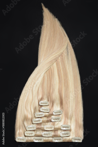 clip in straight brown mix blonde human hair extensions