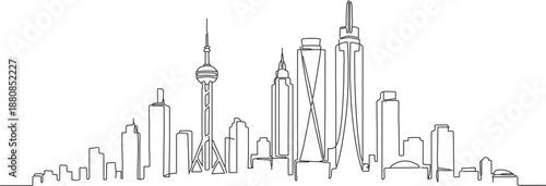 An illustration of a needle and thread lost in the grass beside a towering skyscraper and a historic minaret under a city sky