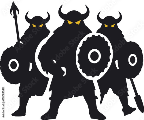 Viking warrior silhouette marching with shield and spear