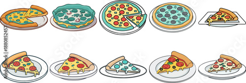 Cartoon Pizza Slice Collection Set