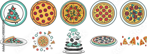 Pizza Icon Illustration Collection Set