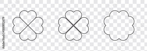 Lucky Four Leaf Clover Bundle Outline Dashed Coloring Page Set.