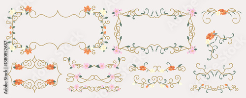 Elegant Vintage Floral Frames and Decorative Ornamental Line Borders with neaveau design
