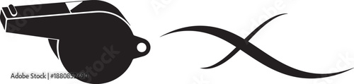 Sports whistle and abstract cross vector silhouette illustration, referee line art graphic