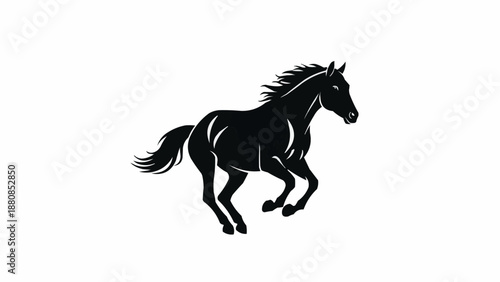 Silhouette of a powerful black horse running freely.