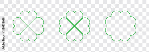 Lucky Four Leaf Clover Bundle Outline Dashed Coloring Page Set.