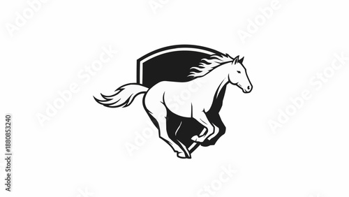 Running Horse Emblem Silhouette Logo Design.