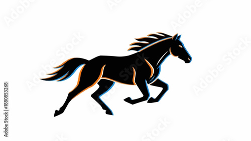 Silhouette of a black horse running with mane flowing.