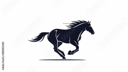 Silhouette of a powerful black horse running at full speed.