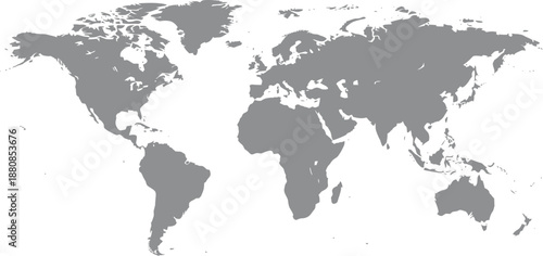 A comprehensive flat world map illustrating the global landmasses in a clean design