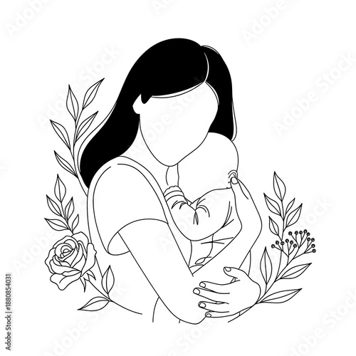Mother Holds Baby Close In A Floral Embrace