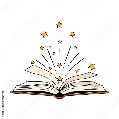 Magical open book with sparkling stars and dreamy inspiration