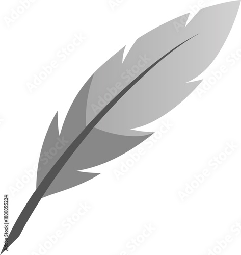 Silver feather quill on transparent background