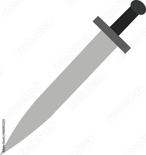 Silver dagger with sharp blade on transparent background