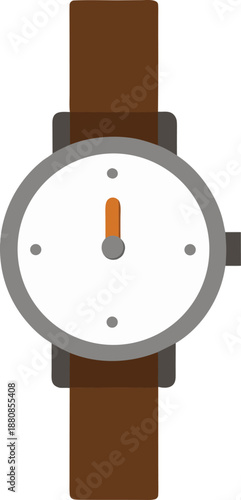 Stainless steel wristwatch with leather strap on transparent background