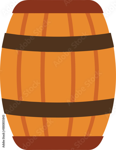 Wooden barrel with metal hoops on transparent background