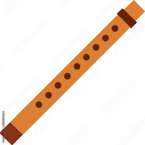 Wooden flute with carved holes on transparent background