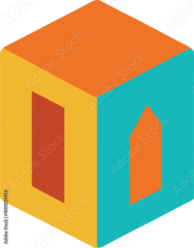 Wooden toy block with painted letter on transparent background