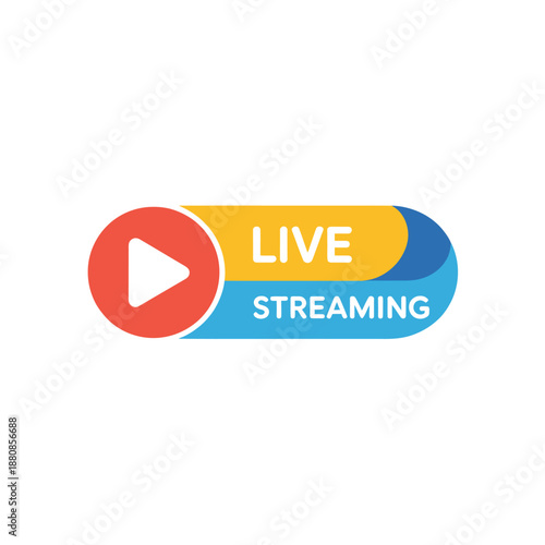 A colorful live streaming notification icon with a play button displayed prominently