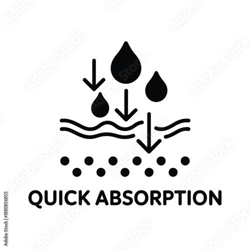 Water Droplets Falling Into Liquid With Text Indicating Quick Absorption