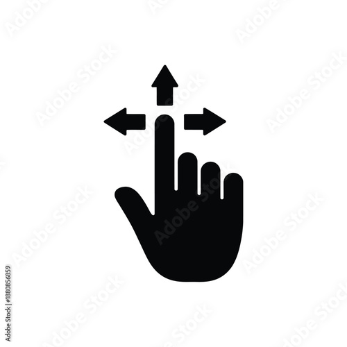 Black silhouette of a hand with arrows indicating touch screen interaction