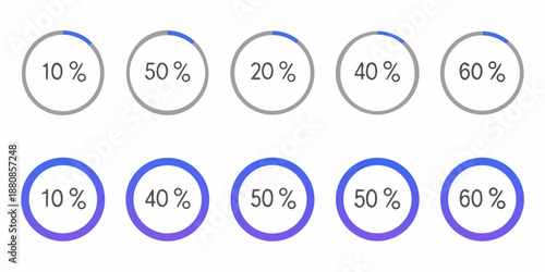 Visual representation of progress with circular charts displaying percentage completion