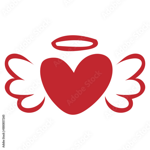 Angel heart with wings and halo. Flying holy love spirit vector doodle