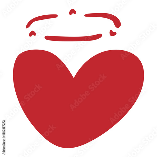Red heart with angel halo doodle. Holy innocent love symbol hand drawn sketch